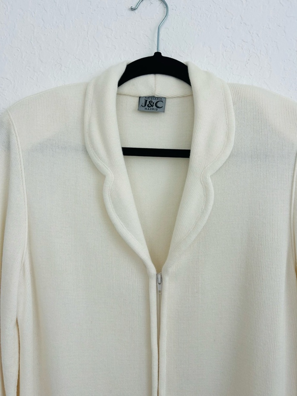 Artesania J&C Madrid Cream Long Cardigan Coatigan Shawl Collar Minimalist Chic - Picture 6 of 6